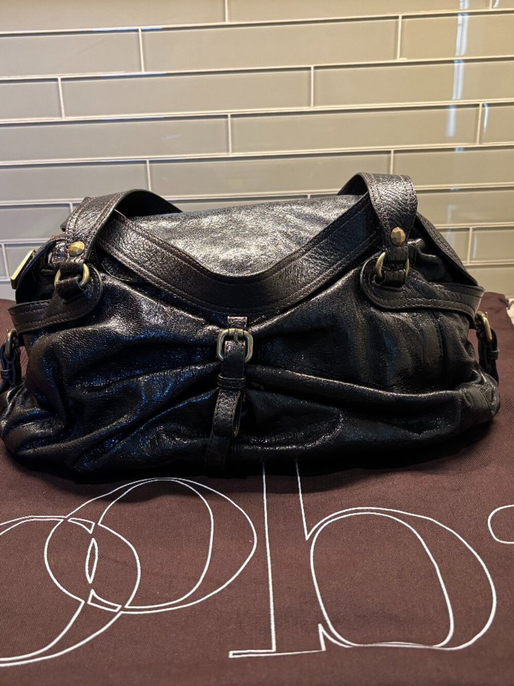 Kooba Brown Crushed Patent Handbag